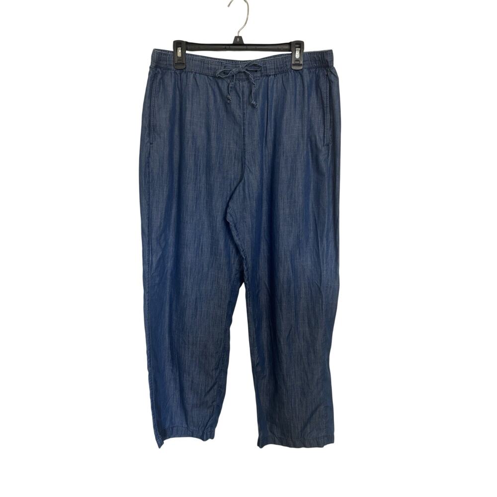 Coldwater Creek Blue Chambray Wide Leg Pull On Drawsting Pants Large